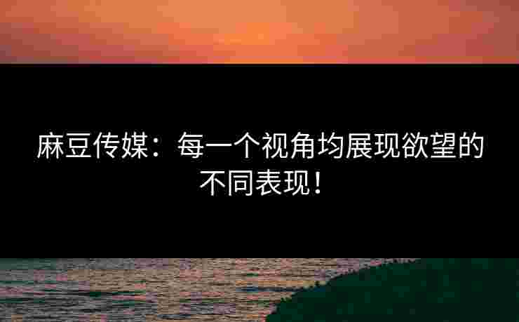 麻豆传媒：每一个视角均展现欲望的不同表现！